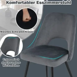 2er Set Esszimmerstühle gepolsterter Polsterstühle bis 150 kg Essstühle mit Rückenlehne Grau