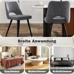 2er Set Esszimmerstühle gepolsterter Polsterstühle bis 150 kg Essstühle mit Rückenlehne Grau