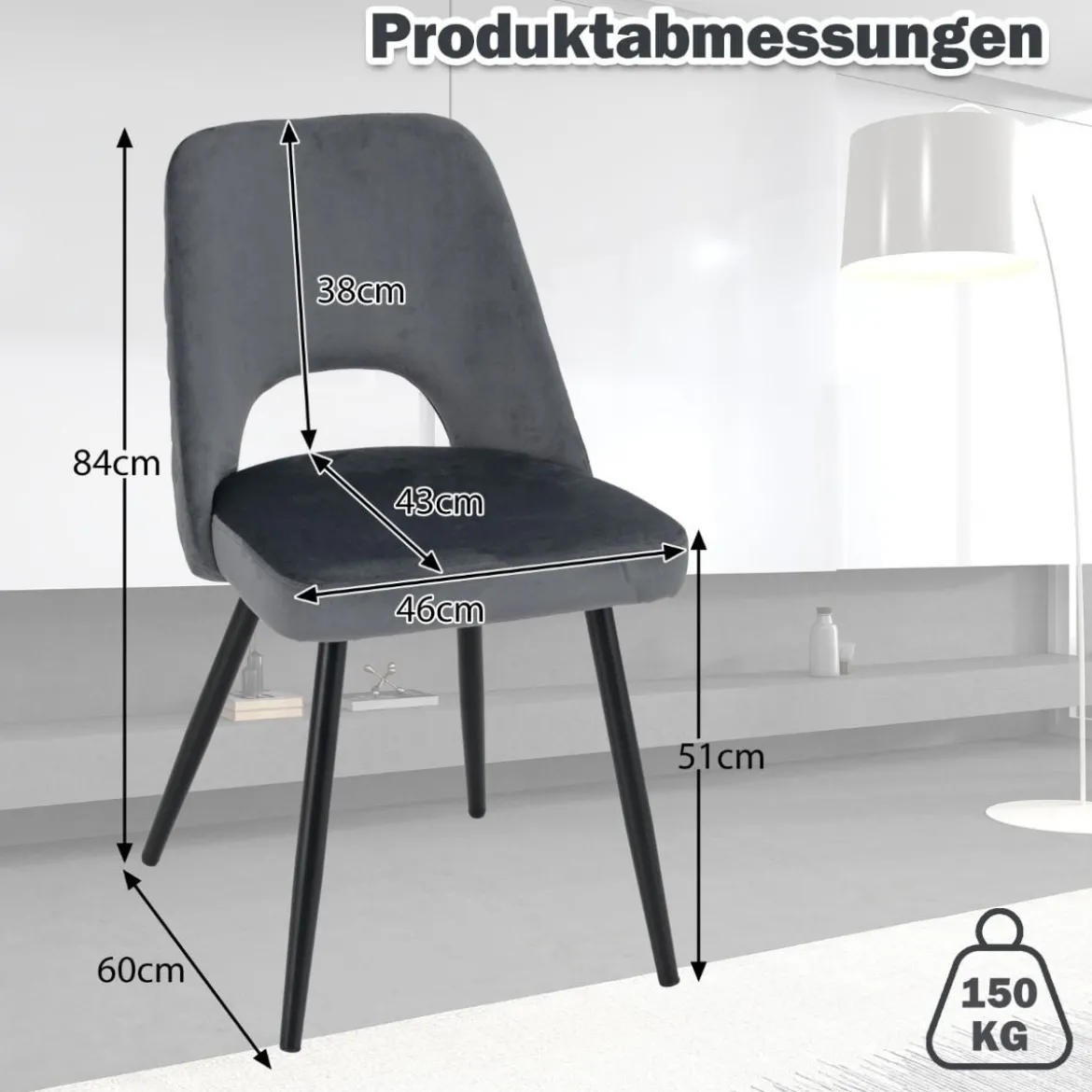 2er Set Esszimmerstühle gepolsterter Polsterstühle bis 150 kg Essstühle mit Rückenlehne Grau