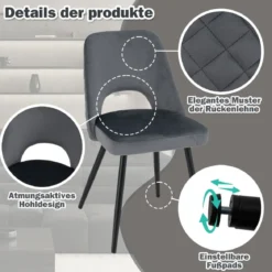 2er Set Esszimmerstühle gepolsterter Polsterstühle bis 150 kg Essstühle mit Rückenlehne Grau