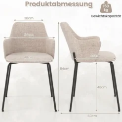 2er Set Esszimmerstühle gepolsterte Akzentstühle mit gebogenem Rückenlehne 60 x 54 x 84 cm Beige