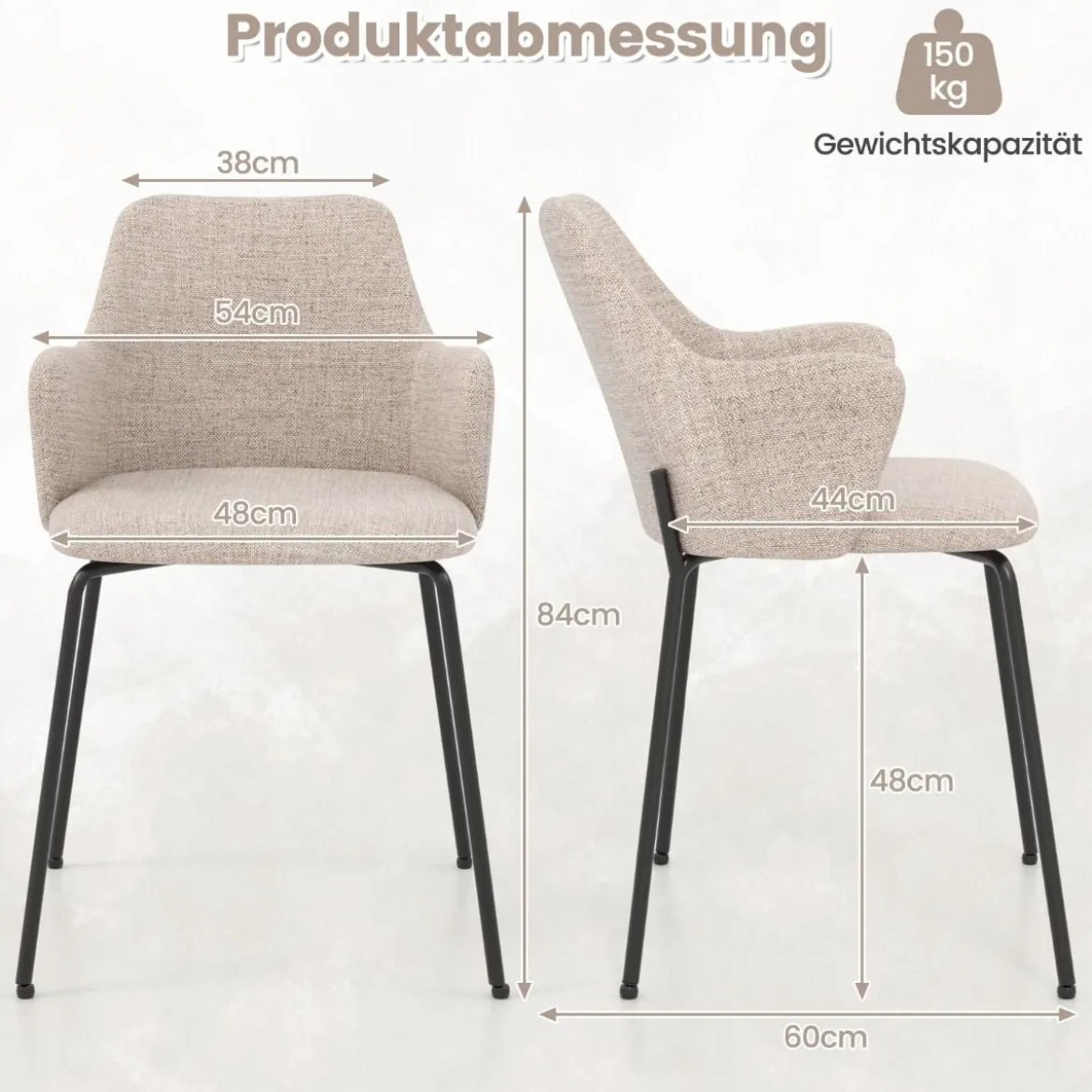 2er Set Esszimmerstühle gepolsterte Akzentstühle mit gebogenem Rückenlehne 60 x 54 x 84 cm Beige