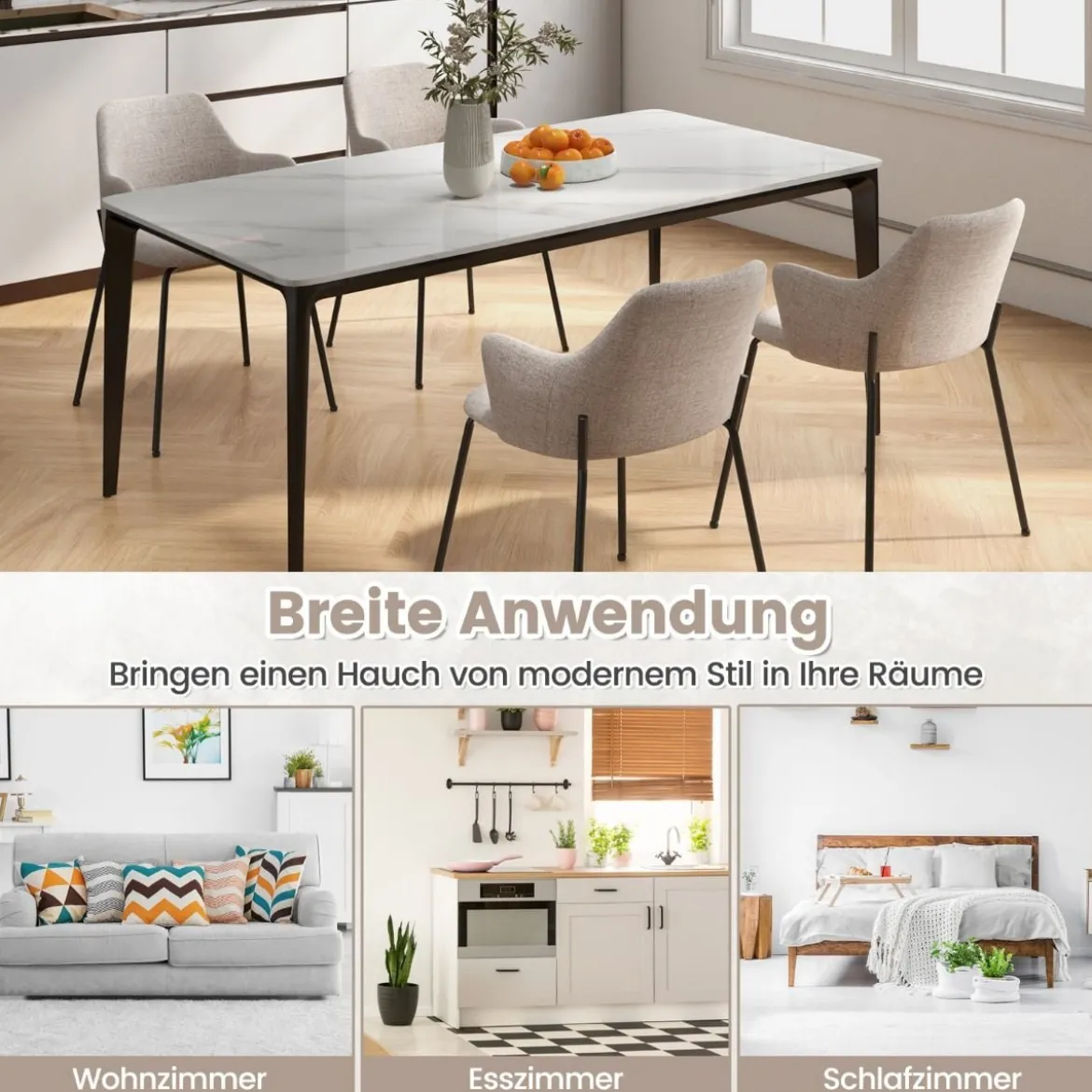 2er Set Esszimmerstühle gepolsterte Akzentstühle mit gebogenem Rückenlehne 60 x 54 x 84 cm Beige