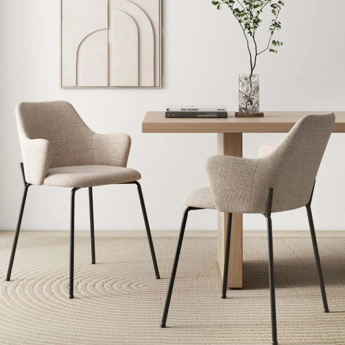 2er Set Esszimmerstühle gepolsterte Akzentstühle mit gebogenem Rückenlehne 60 x 54 x 84 cm Beige
