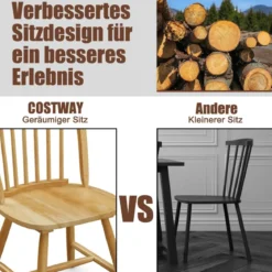 2er Set Esszimmerstühle hölzerne Esszimmerstühle Küchenstühle mit Rückenlehne 47 x 47 x 93 cm Natur