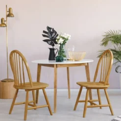 2er Set Esszimmerstühle hölzerne Esszimmerstühle Küchenstühle mit Rückenlehne 47 x 47 x 93 cm Natur