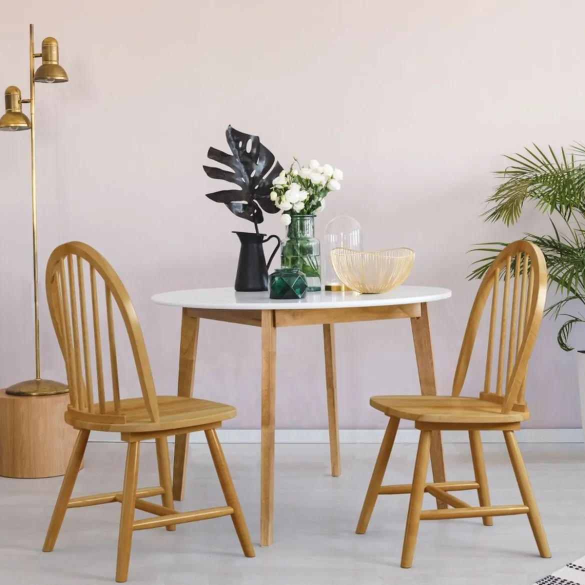 2er Set Esszimmerstühle hölzerne Esszimmerstühle Küchenstühle mit Rückenlehne 47 x 47 x 93 cm Natur