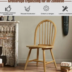 2er Set Esszimmerstühle hölzerne Esszimmerstühle Küchenstühle mit Rückenlehne 47 x 47 x 93 cm Natur