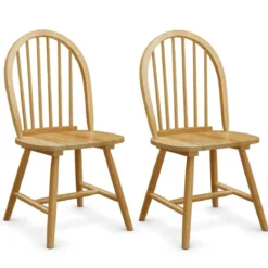2er Set Esszimmerstühle hölzerne Esszimmerstühle Küchenstühle mit Rückenlehne 47 x 47 x 93 cm Natur