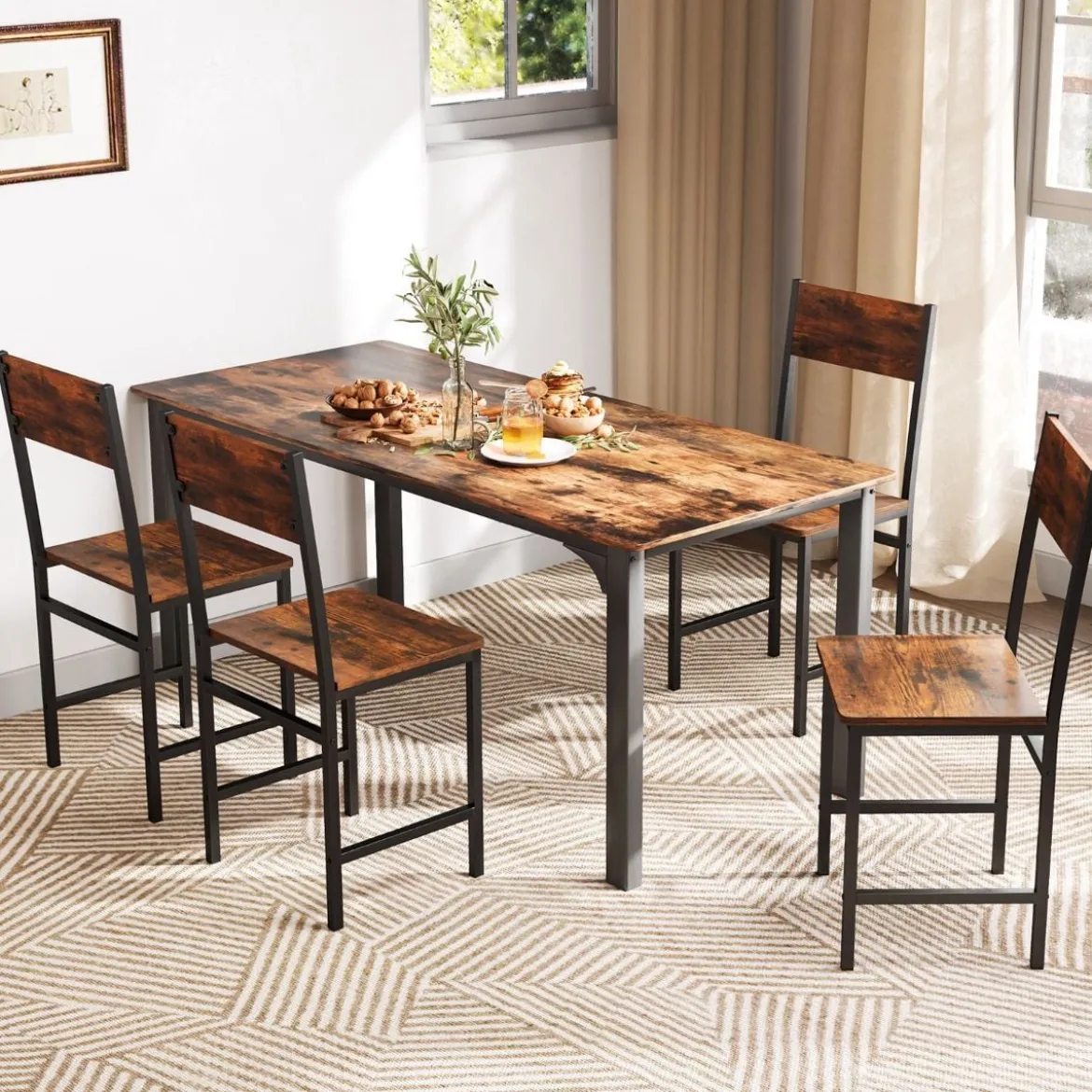 2er Set Esszimmerstühle industrielle Küchenstühle mit Metallrahmen 44 x 40 x 87 cm Rustikales Braun