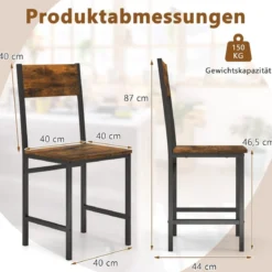 2er Set Esszimmerstühle industrielle Küchenstühle mit Metallrahmen 44 x 40 x 87 cm Rustikales Braun