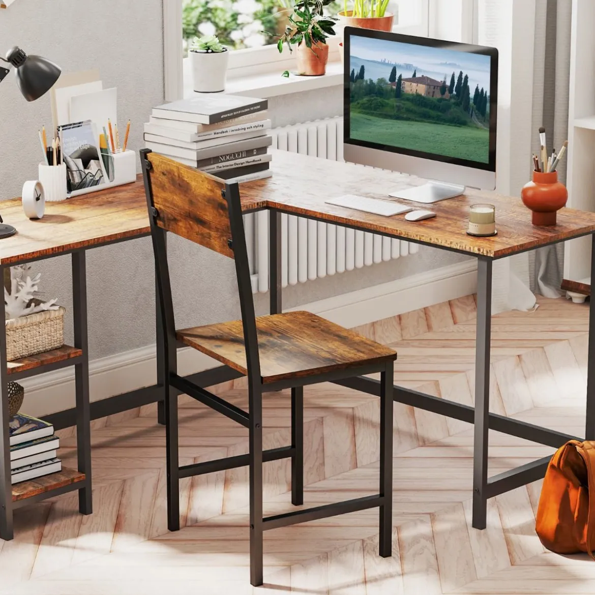2er Set Esszimmerstühle industrielle Küchenstühle mit Metallrahmen 44 x 40 x 87 cm Rustikales Braun