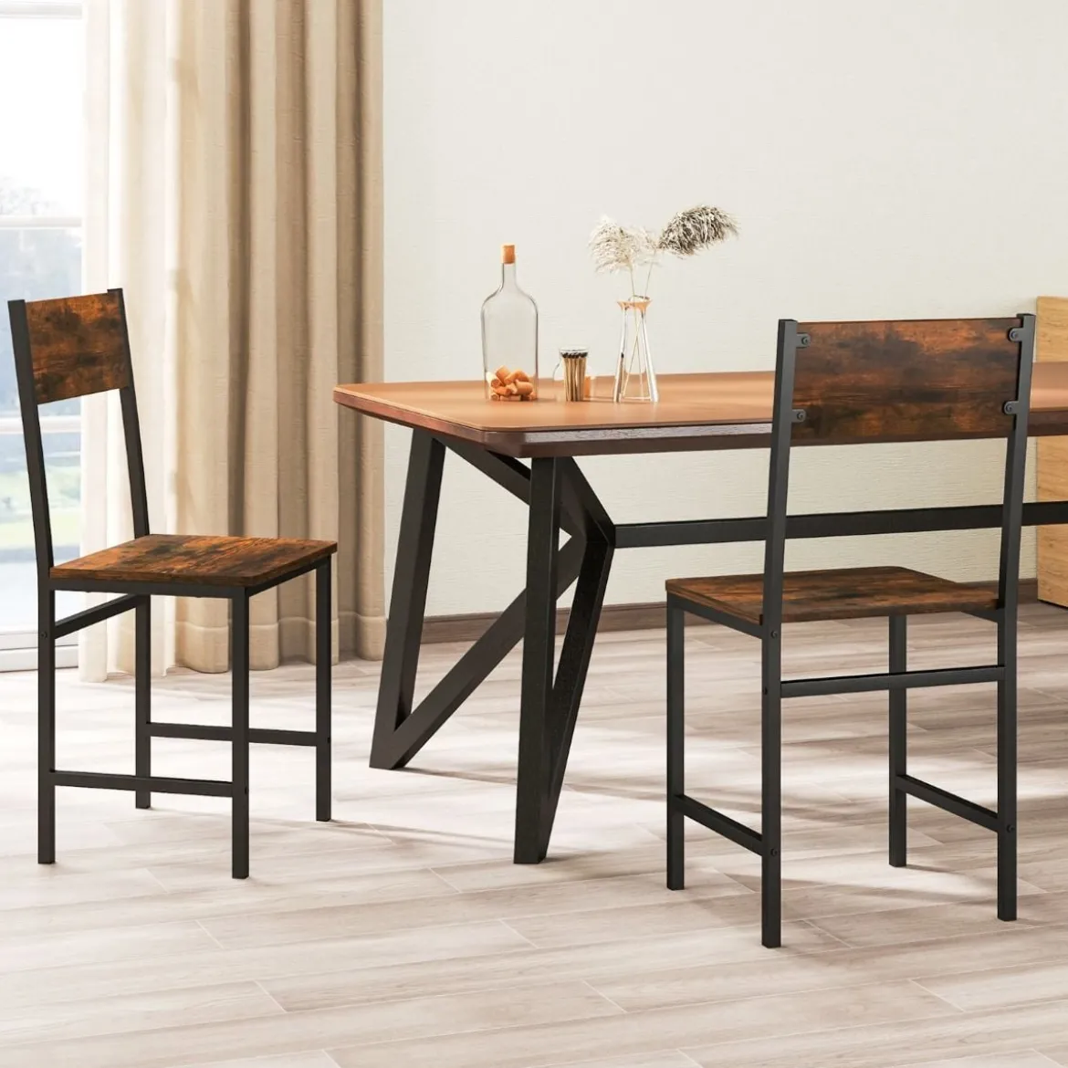 2er Set Esszimmerstühle industrielle Küchenstühle mit Metallrahmen 44 x 40 x 87 cm Rustikales Braun