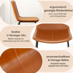 2er Set Esszimmerstühle Küchenstühle aus Kunstleder gepolstert mit Metallbeinen Braun