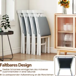 2er Set Esszimmerstühle Klappbarer Küchenstuhl mit Gepolsterter Sitz Klappstuhl Beistellstuh Weiß