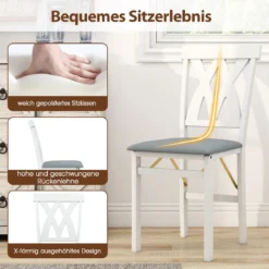 2er Set Esszimmerstühle Klappbarer Küchenstuhl mit Gepolsterter Sitz Klappstuhl Beistellstuh Weiß