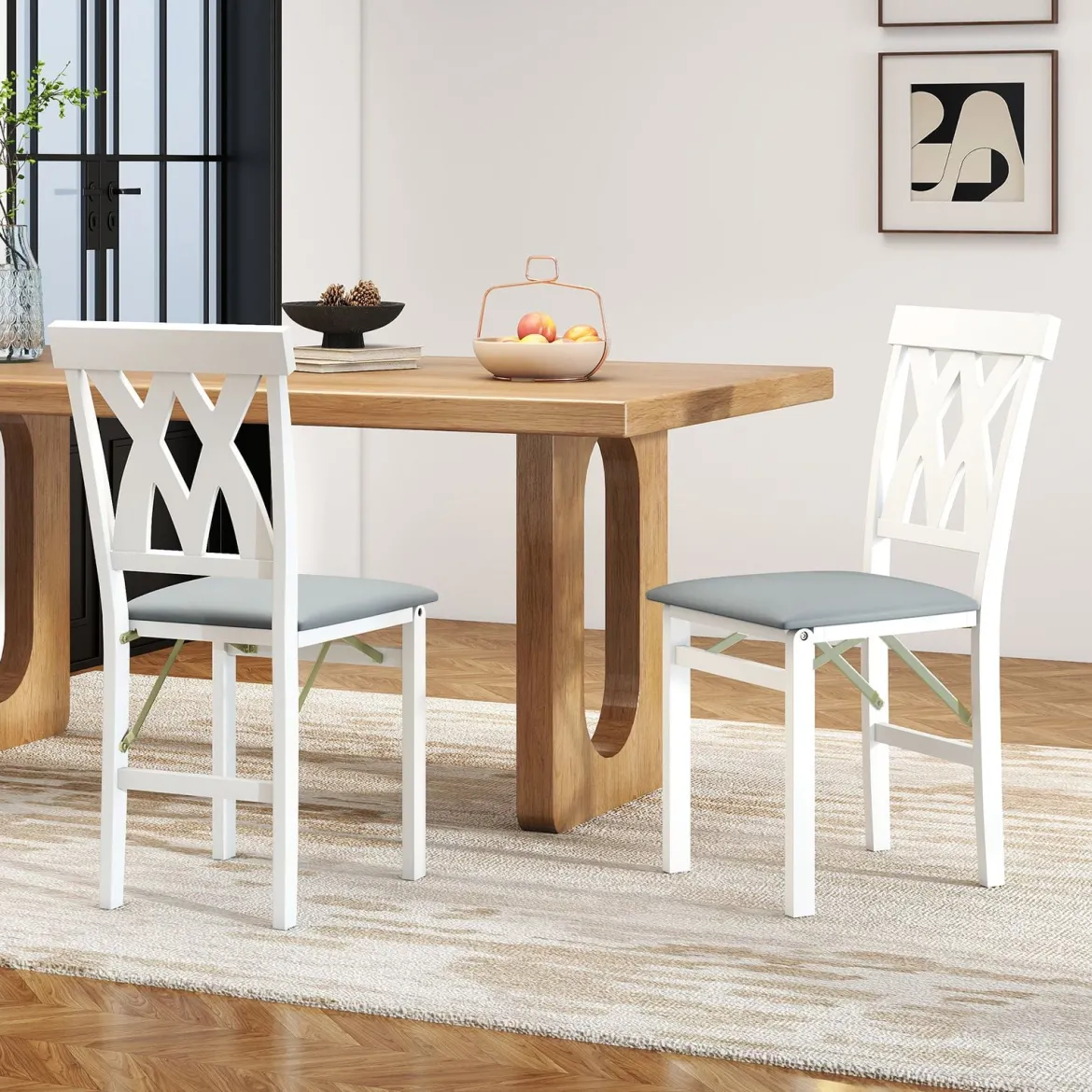 2er Set Esszimmerstühle Klappbarer Küchenstuhl mit Gepolsterter Sitz Klappstuhl Beistellstuh Weiß