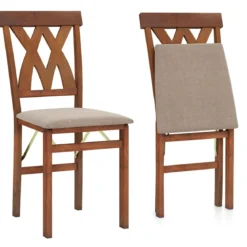 2er Set Esszimmerstühle Klappbarer Küchenstuhl mit Gepolsterter Sitz Klappstuhl Beistellstuh Braun