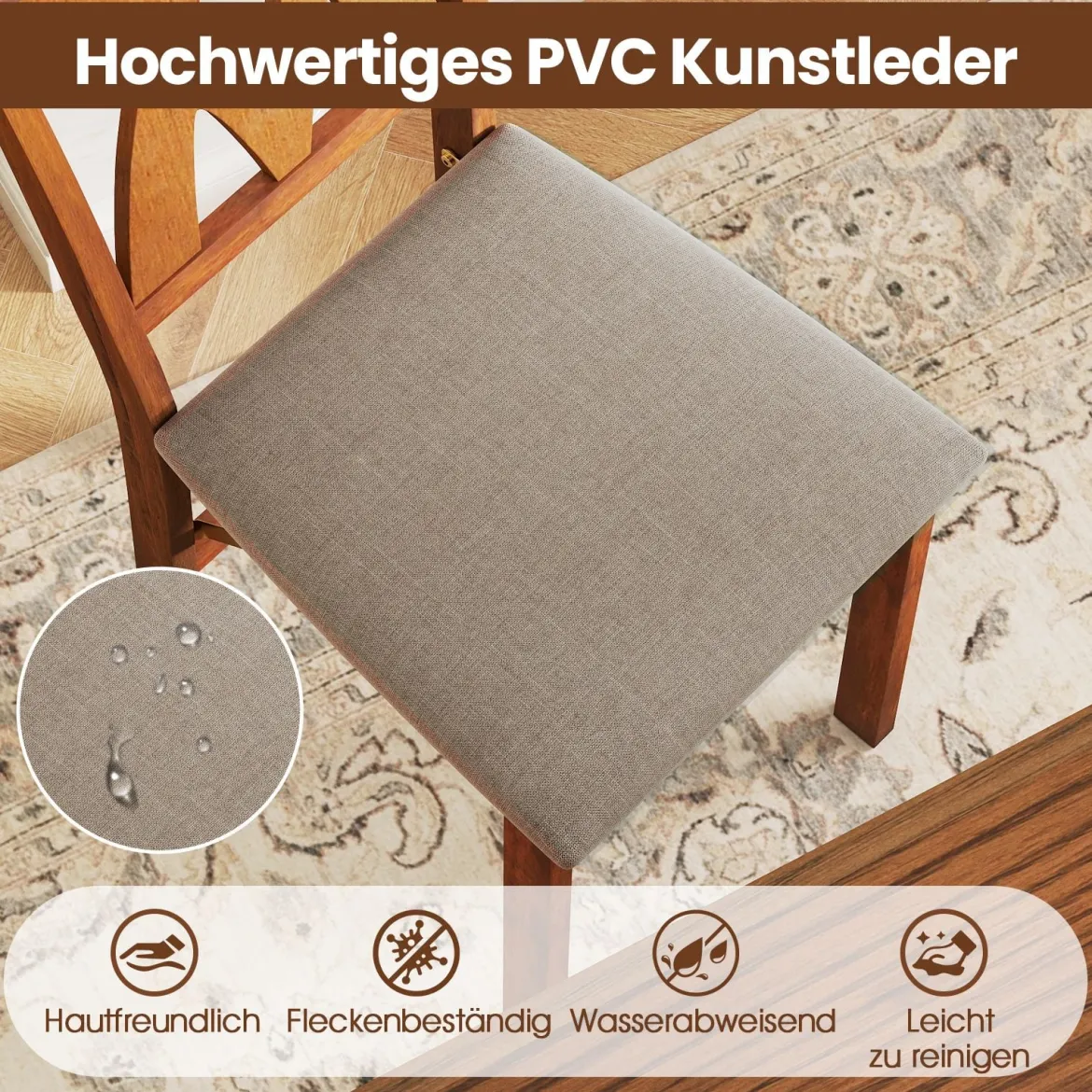 2er Set Esszimmerstühle Klappbarer Küchenstuhl mit Gepolsterter Sitz Klappstuhl Beistellstuh Braun