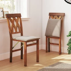 2er Set Esszimmerstühle Klappbarer Küchenstuhl mit Gepolsterter Sitz Klappstuhl Beistellstuh Braun