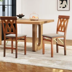2er Set Esszimmerstühle Klappbarer Küchenstuhl mit Gepolsterter Sitz Klappstuhl Beistellstuh Braun