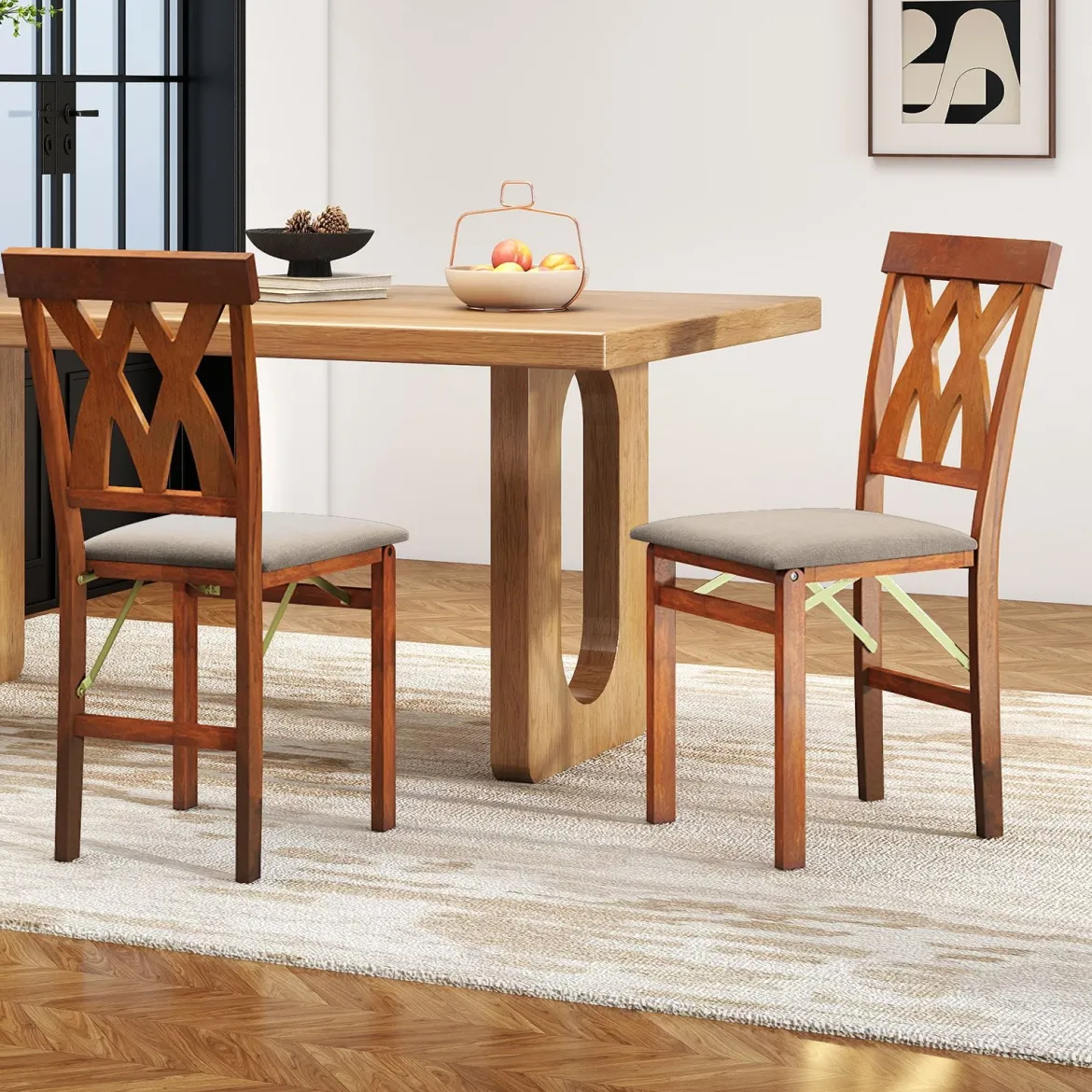 2er Set Esszimmerstühle Klappbarer Küchenstuhl mit Gepolsterter Sitz Klappstuhl Beistellstuh Braun