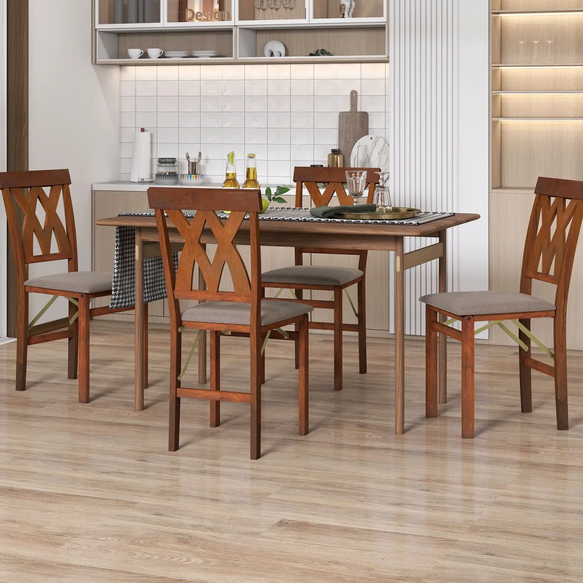2er Set Esszimmerstühle Klappbarer Küchenstuhl mit Gepolsterter Sitz Klappstuhl Beistellstuh Braun