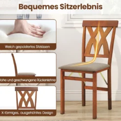 2er Set Esszimmerstühle Klappbarer Küchenstuhl mit Gepolsterter Sitz Klappstuhl Beistellstuh Braun