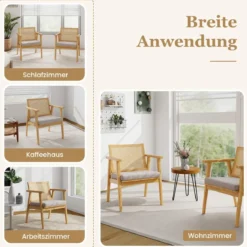 2er Set Esszimmerstühle mit Atmungsaktivem Rattan-Rücken & Abnehmbarem Sitzkissen