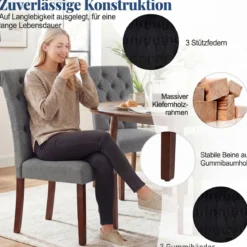 2er Set Esszimmerstühle mit Gepolsterter Sitzfläche & Rückenlehne Polsterstühle Essstühle Grau