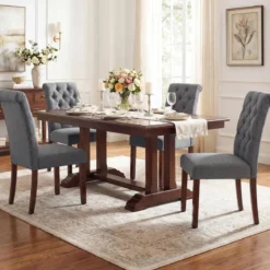 2er Set Esszimmerstühle mit Gepolsterter Sitzfläche & Rückenlehne Polsterstühle Essstühle Grau
