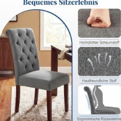 2er Set Esszimmerstühle mit Gepolsterter Sitzfläche & Rückenlehne Polsterstühle Essstühle Grau