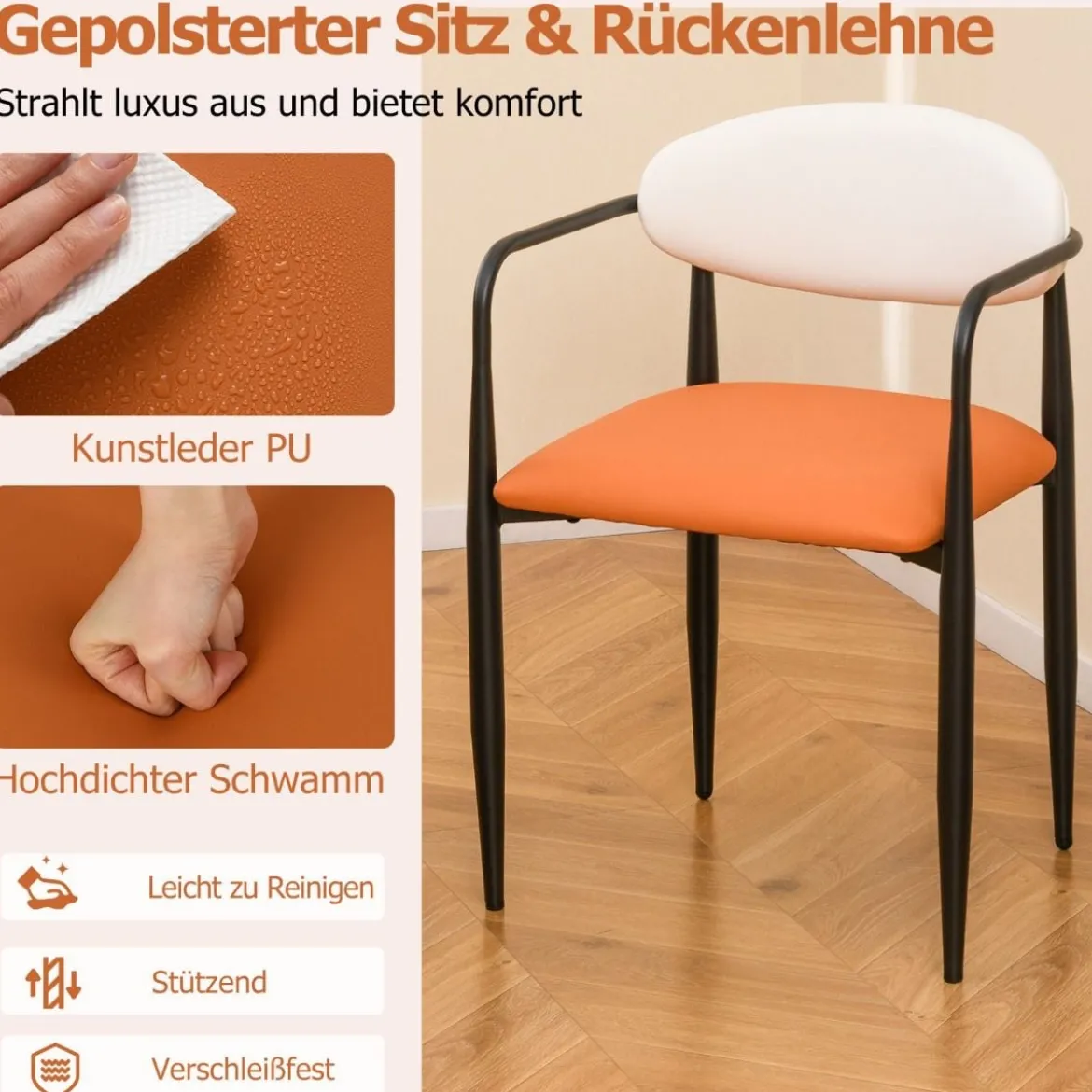 2er Set Esszimmerstühle mit Gepolstertem Sitz & Rückenlehne Polsterstuhl Küchenstühle