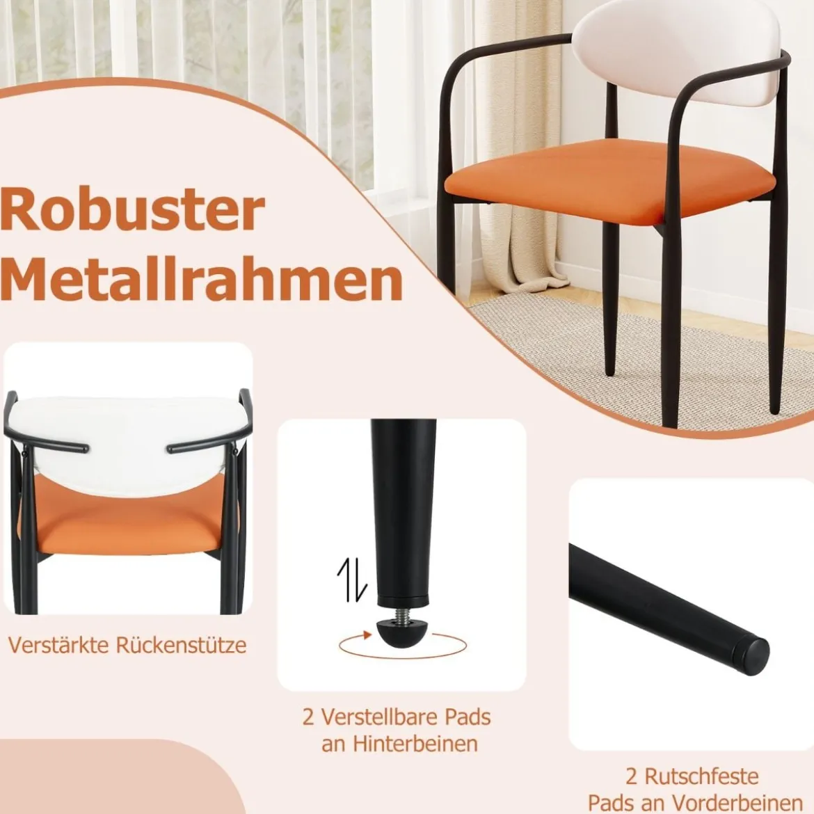 2er Set Esszimmerstühle mit Gepolstertem Sitz & Rückenlehne Polsterstuhl Küchenstühle