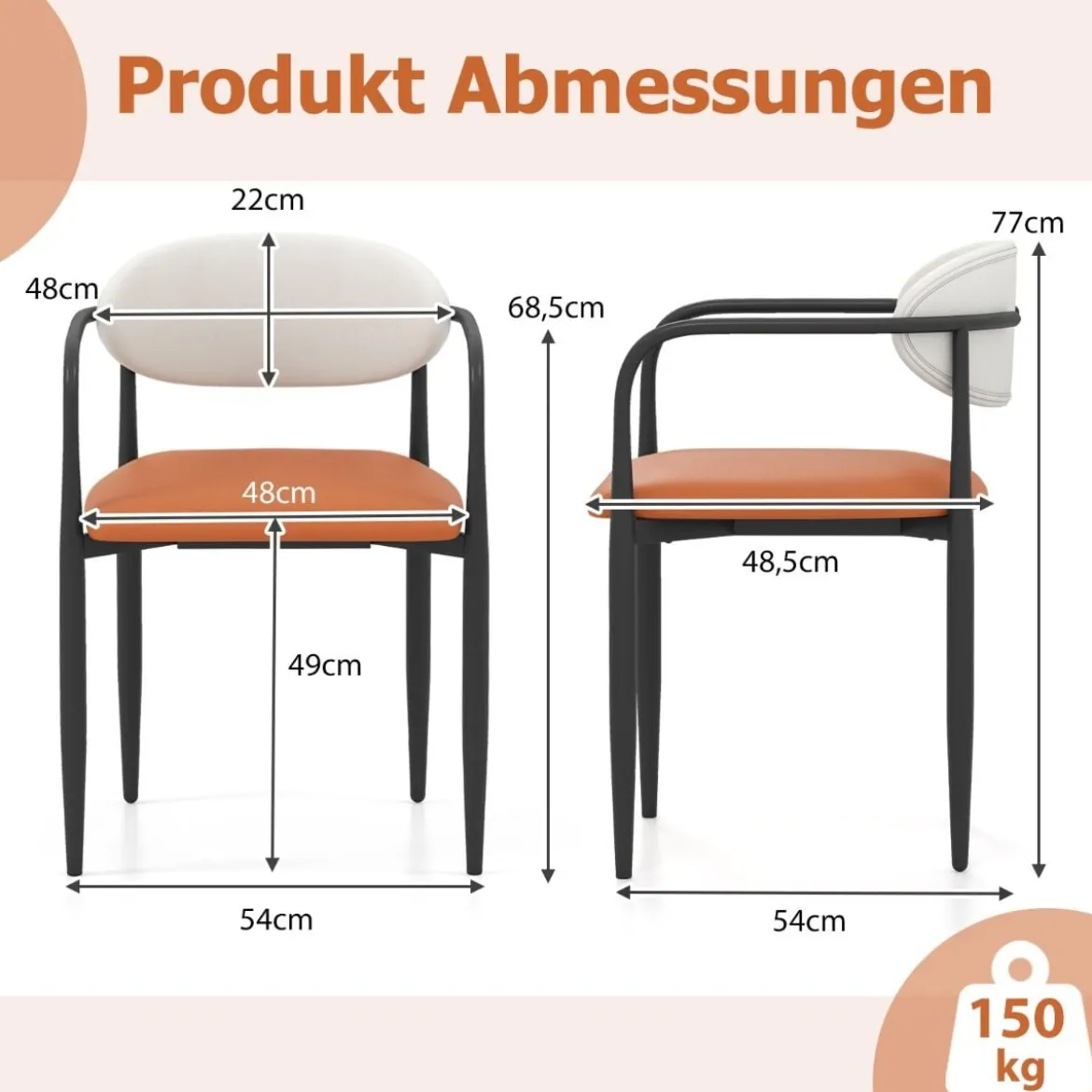 2er Set Esszimmerstühle mit Gepolstertem Sitz & Rückenlehne Polsterstuhl Küchenstühle