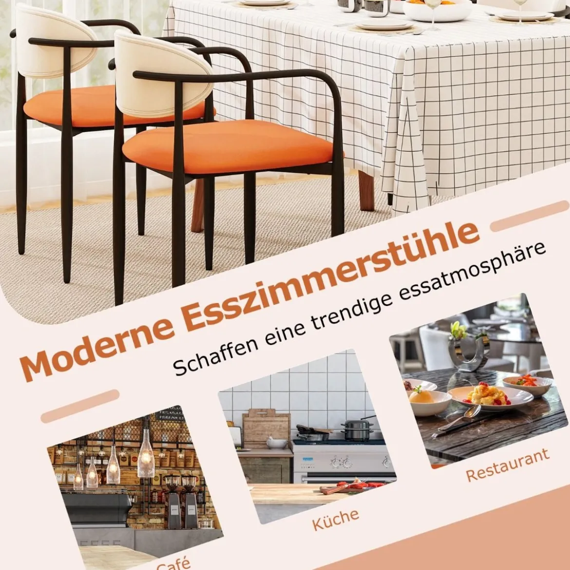 2er Set Esszimmerstühle mit Gepolstertem Sitz & Rückenlehne Polsterstuhl Küchenstühle