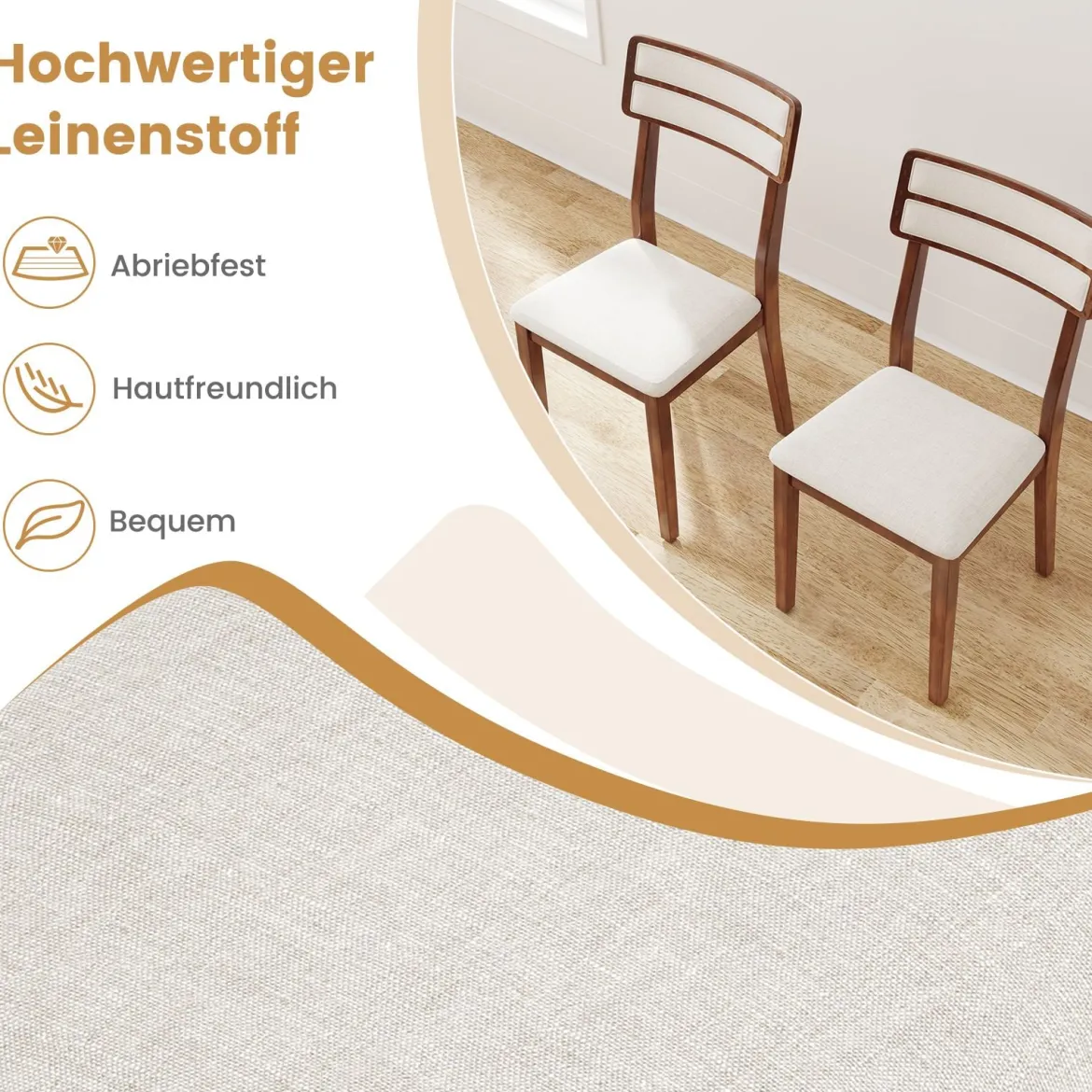 2er Set Esszimmerstühle mit Gepolstertem Sitz & Gummibaumholzbeinen Küchenstühle Essstuhl Walnuss