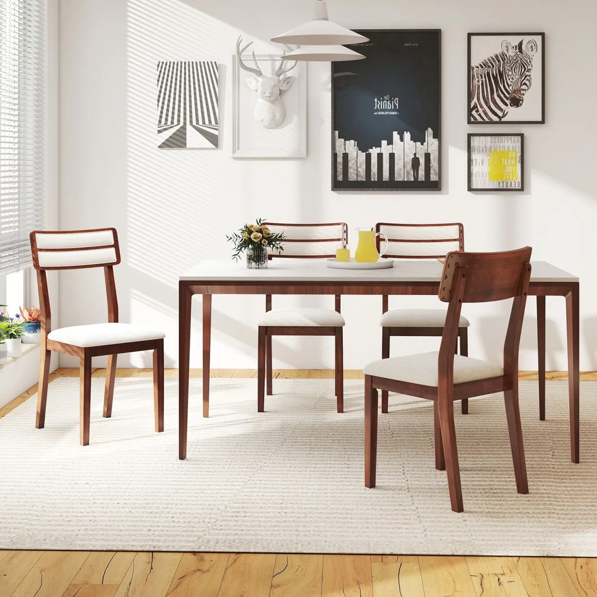2er Set Esszimmerstühle mit Gepolstertem Sitz & Gummibaumholzbeinen Küchenstühle Essstuhl Walnuss