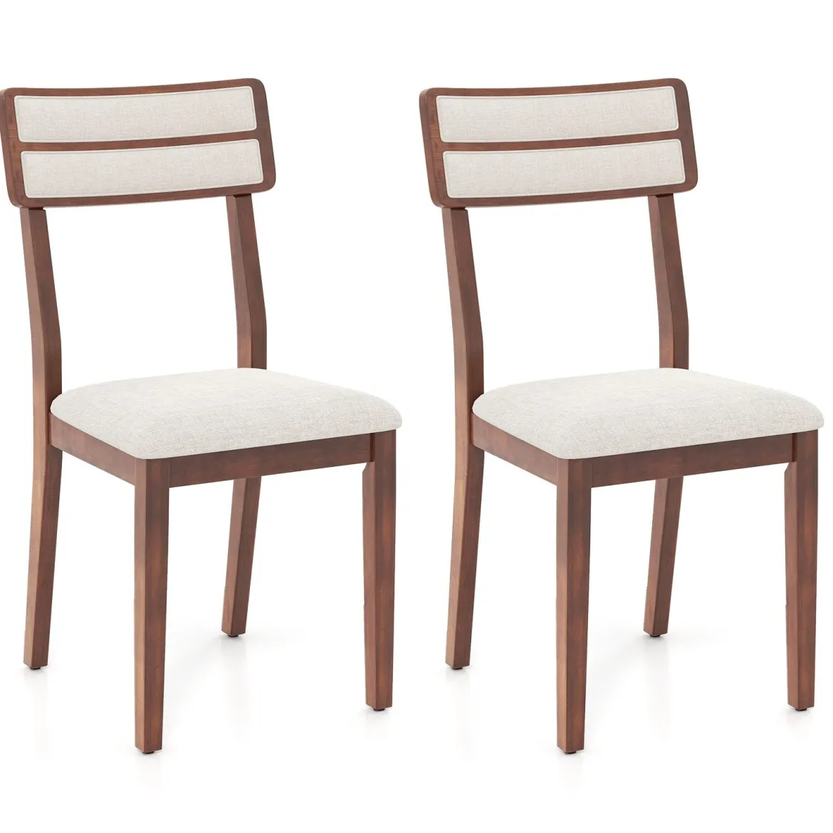 2er Set Esszimmerstühle mit Gepolstertem Sitz & Gummibaumholzbeinen Küchenstühle Essstuhl Walnuss