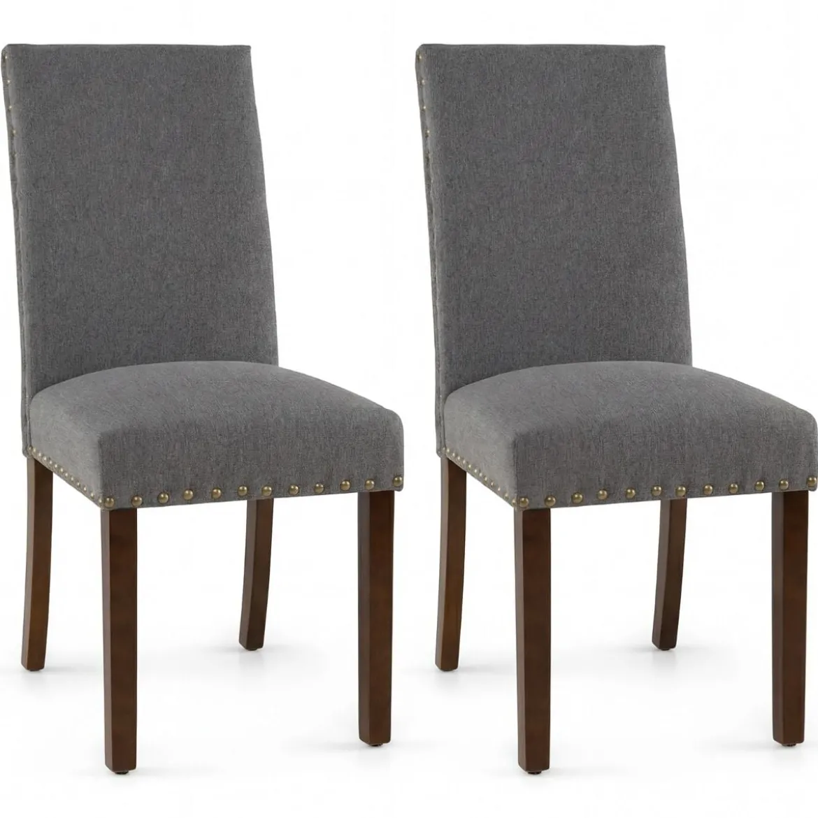 2er Set Esszimmerstühle mit Gepolsterter Sitzfläche & Rückenlehne & Gummiholzbeine Polsterstühle Grau