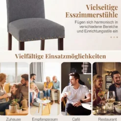 2er Set Esszimmerstühle mit Gepolsterter Sitzfläche & Rückenlehne & Gummiholzbeine Polsterstühle Grau