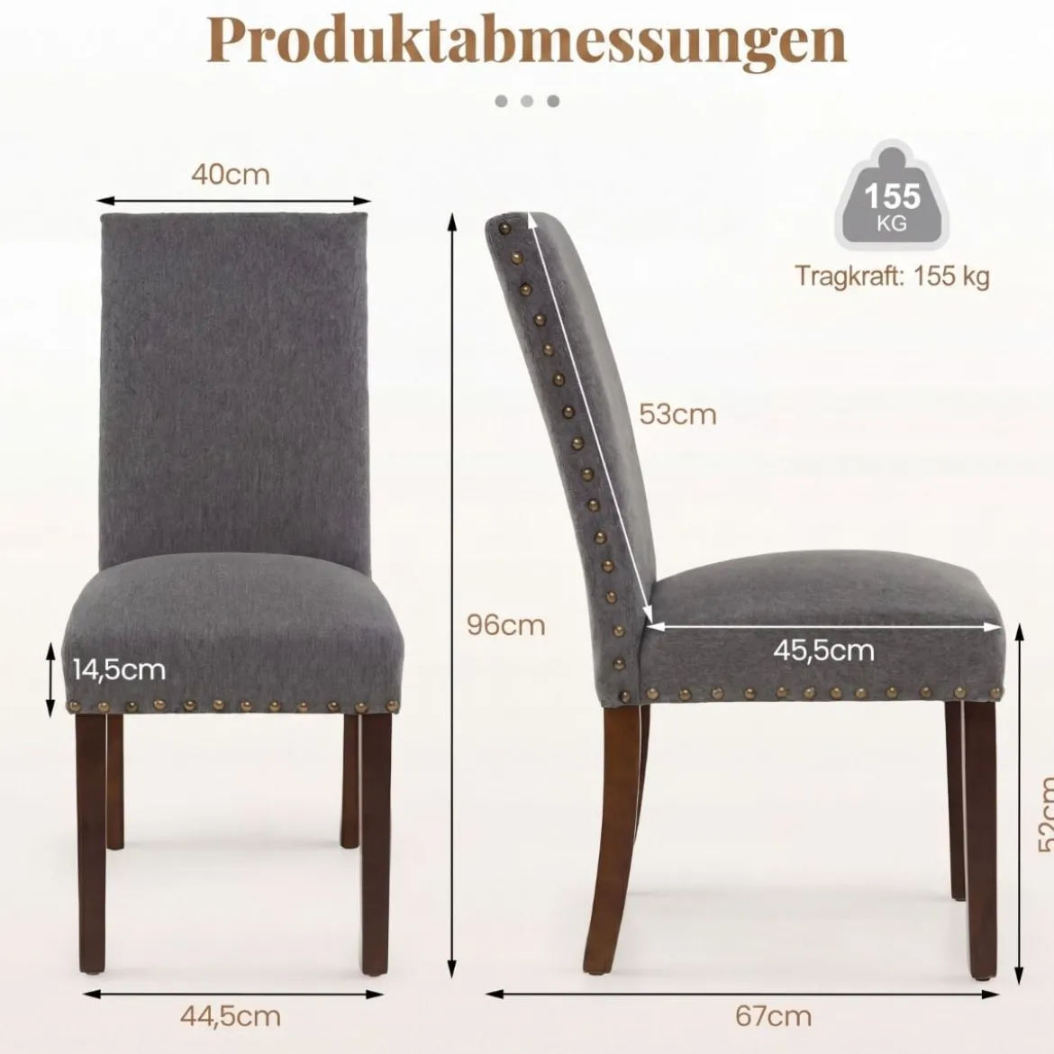 2er Set Esszimmerstühle mit Gepolsterter Sitzfläche & Rückenlehne & Gummiholzbeine Polsterstühle Grau