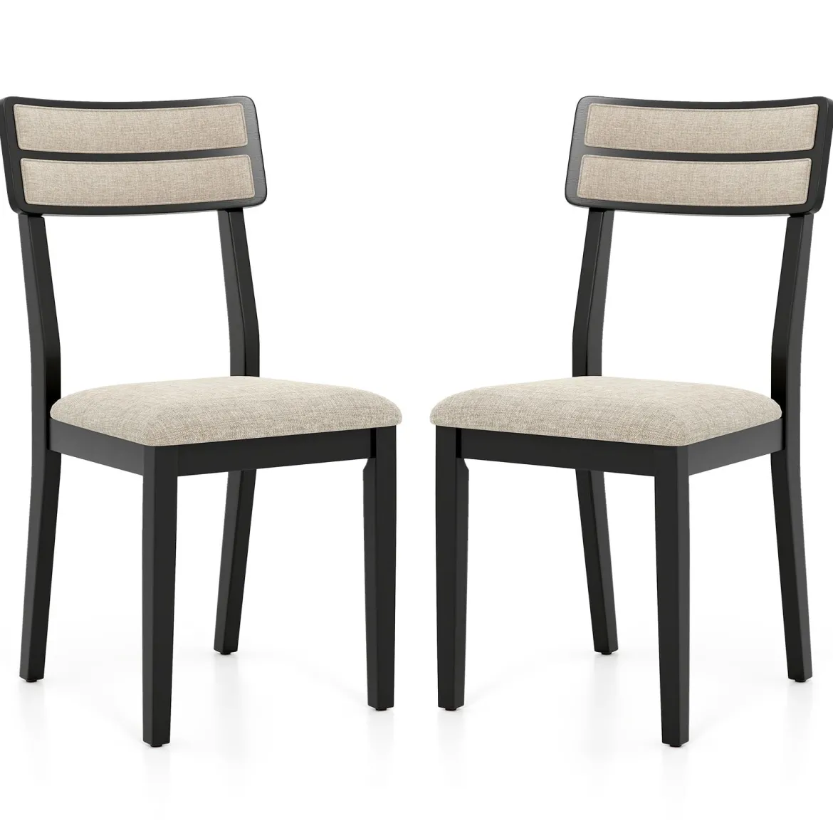 2er Set Esszimmerstühle mit Gepolstertem Sitz & Gummibaumholzbeinen Küchenstühle Essstuhl Schwarz