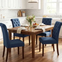 2er Set Esszimmerstühle mit Gepolsterter Sitzfläche & Rückenlehne Polsterstühle Essstühle Blau