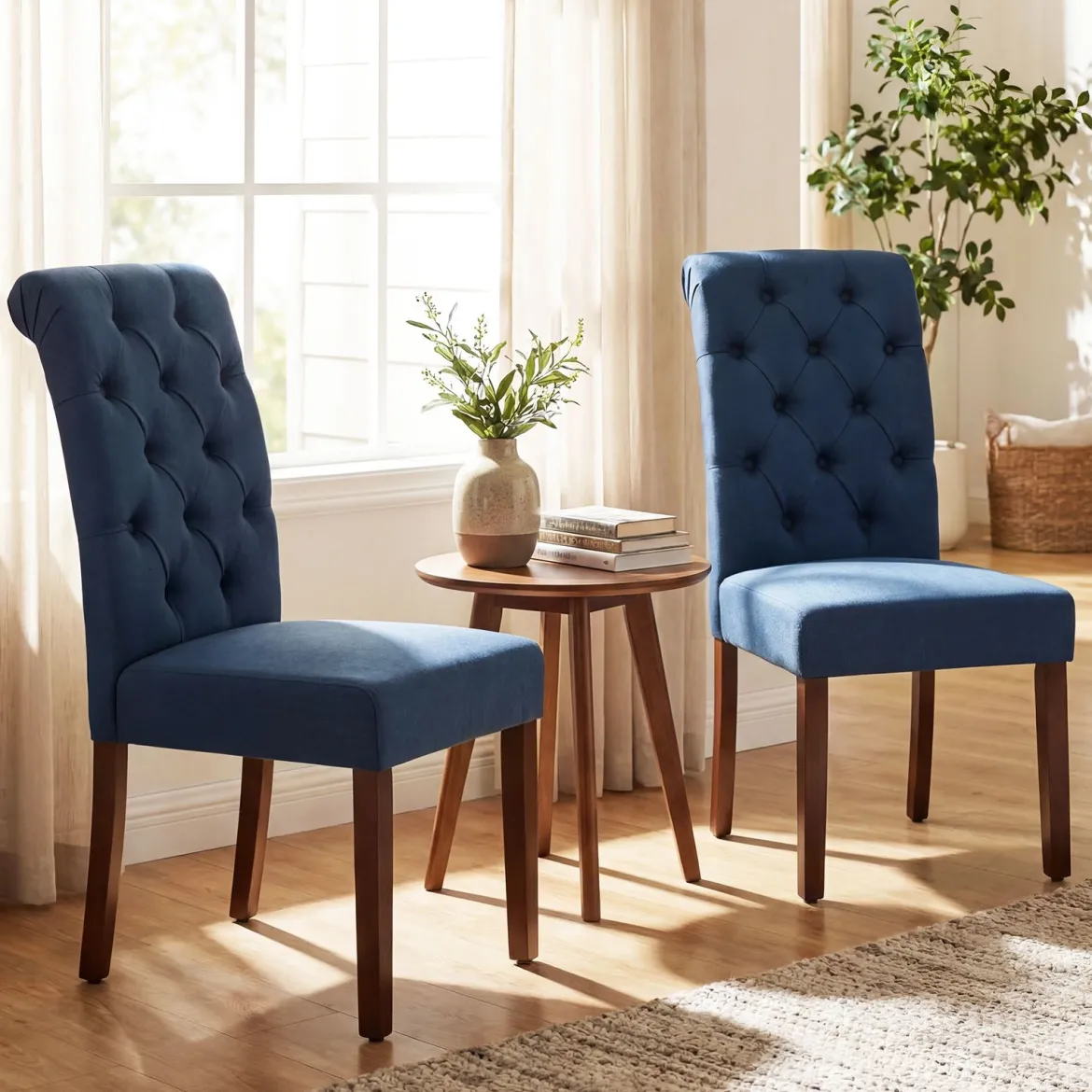 2er Set Esszimmerstühle mit Gepolsterter Sitzfläche & Rückenlehne Polsterstühle Essstühle Blau