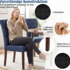 2er Set Esszimmerstühle mit Gepolsterter Sitzfläche & Rückenlehne Polsterstühle Essstühle Blau