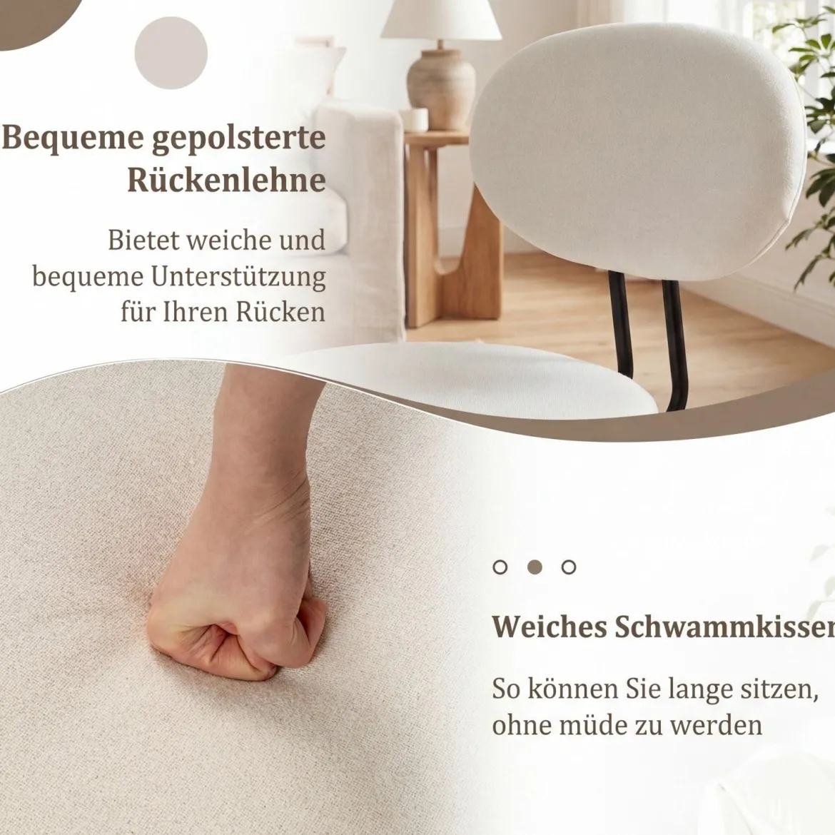 2er Set Esszimmerstühle mit Gepolsterter Sitzfläche & Rückenlehne Küchenstühle Essstühle Beige