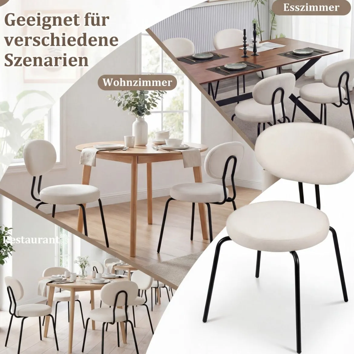 2er Set Esszimmerstühle mit Gepolsterter Sitzfläche & Rückenlehne Küchenstühle Essstühle Beige