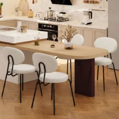 2er Set Esszimmerstühle mit Gepolsterter Sitzfläche & Rückenlehne Küchenstühle Essstühle Beige