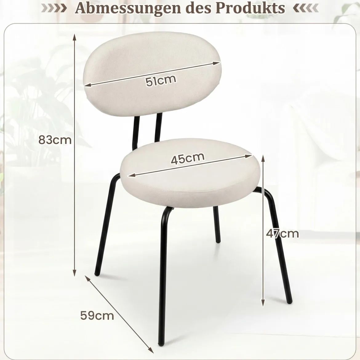 2er Set Esszimmerstühle mit Gepolsterter Sitzfläche & Rückenlehne Küchenstühle Essstühle Beige